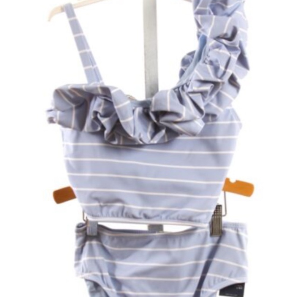 Habitual Girl Light Blue Striped Bikini - Size 7/8